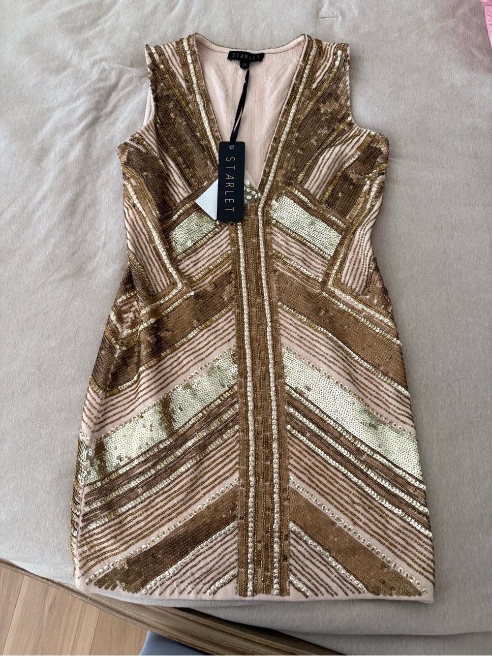 Pink & Gold Sequin Mini Dress